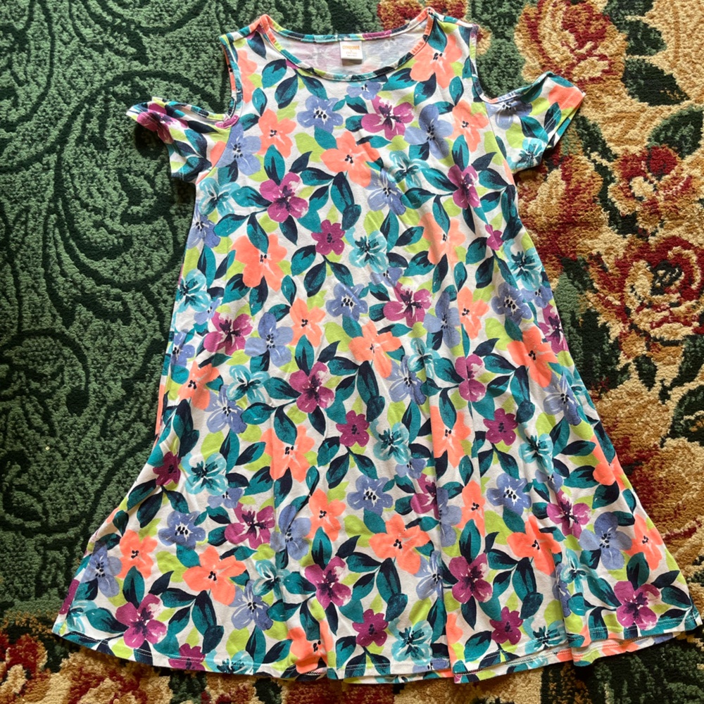 Gymboree Girls Floral Cold-Shoulder Dress in Coral, Purple, Teal, White